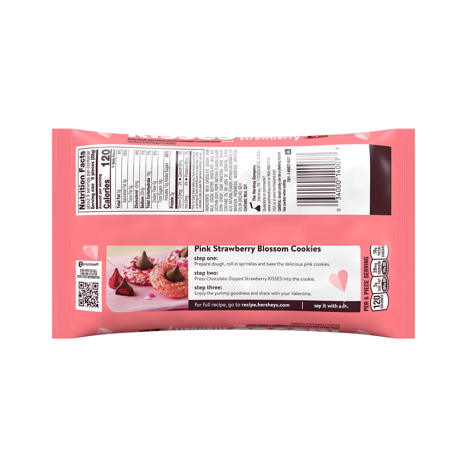 HERSHEY’S KISSES Chocolate Dipped Strawberry, Valentine’s Day, Candy Bag, 9 oz - THE HERSHEY COMPANY
